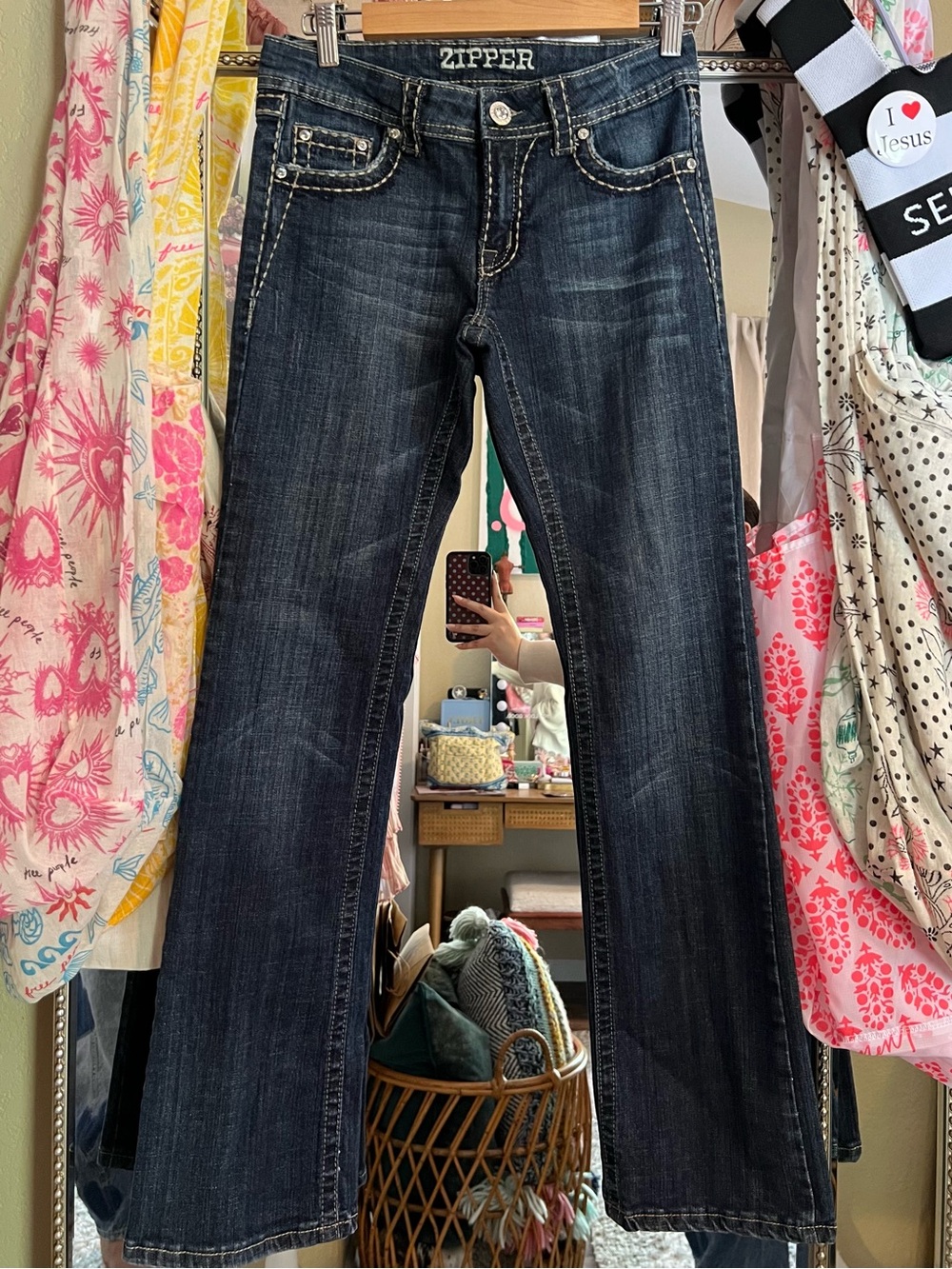 Zipper Dark Wash Bootcut Jeans